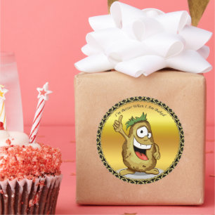 Tecknade figurer-potatis med grönt hår runt klistermärke