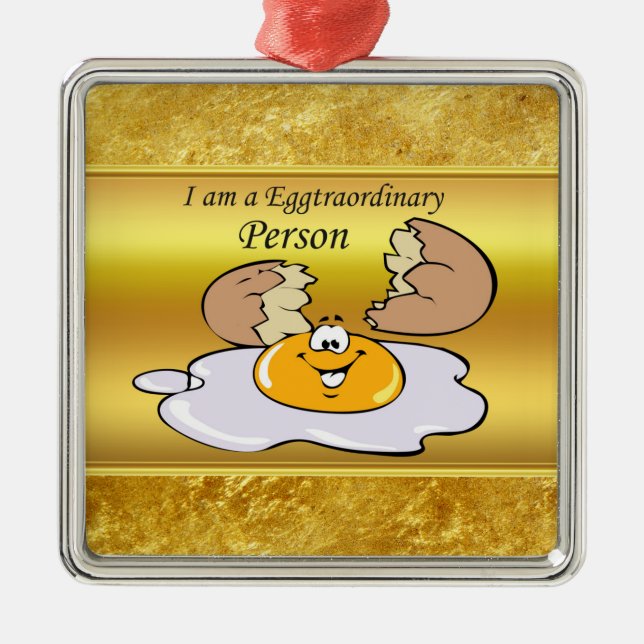 tecknade figurer stekt ägg med stort leende julgransprydnad metall (Framsidan)