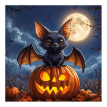 Tecknade fladdermus-pumpa Fullmåne Halloween