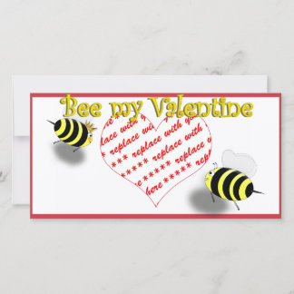 Tecknade honungsbin "Bee My Valentine" Fotolampa Julkort