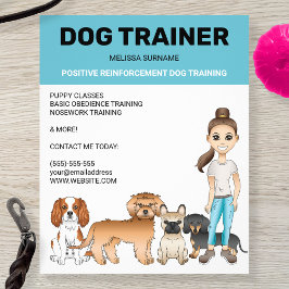 Tecknade Hundar Och En Tjej Personlig Hundtränare Flygblad