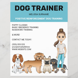 Tecknade Hundar Och En Tjej Personlig Hundtränare Reklamblad