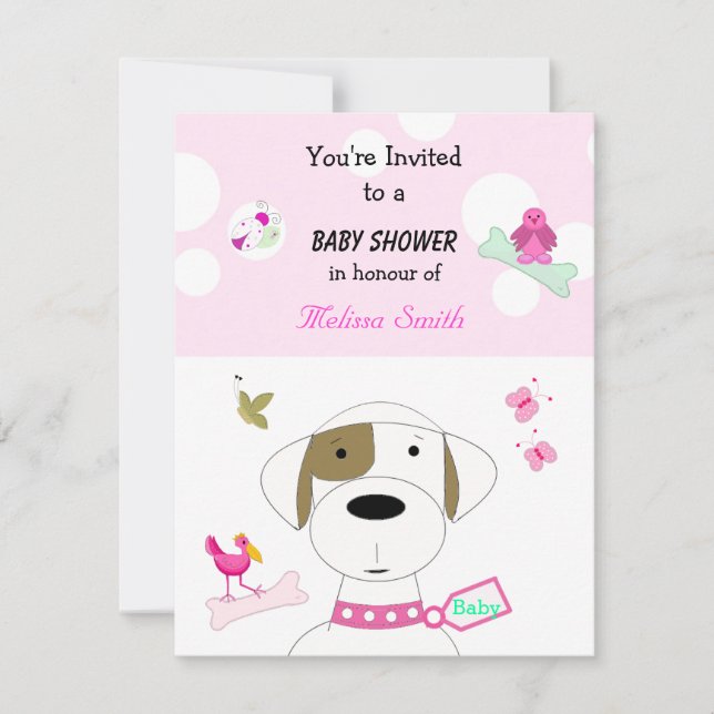 Tecknade hundflickor baby shower inbjudningar (Framsida)