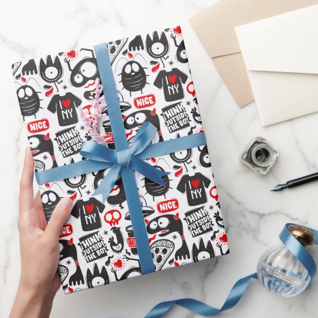Tecknade monsterklotter - Popkonst presentpapper (Gifting)