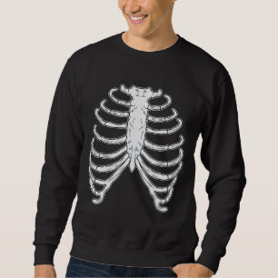 Tecknade revbensburar Halloween svart och vit Lång Ärmad Tröja