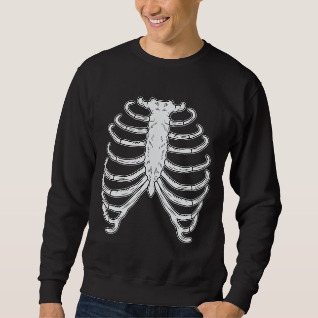 Tecknade revbensburar Halloween svart och vit Lång Ärmad Tröja (Framsida)