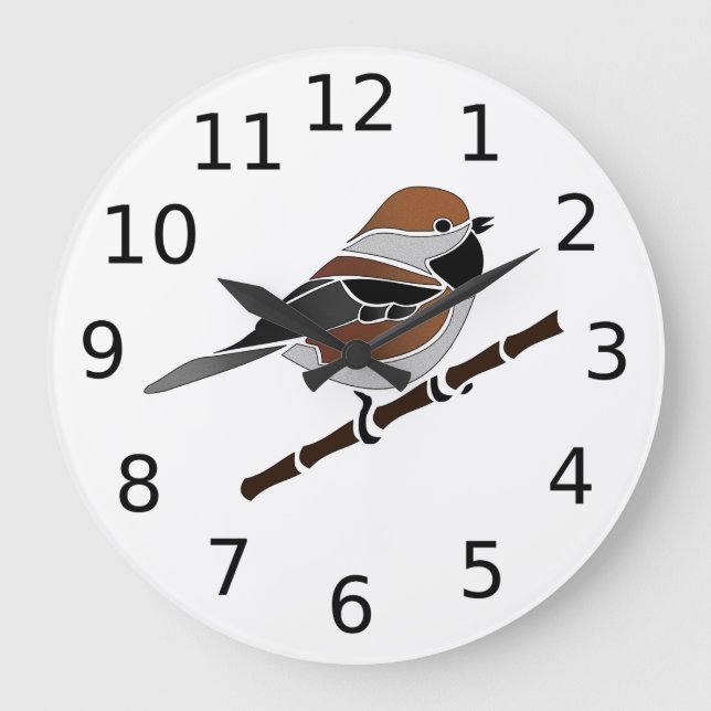 Tecknaden Adsible Boreal Chickadee Bird Stor Klocka (Framsida)