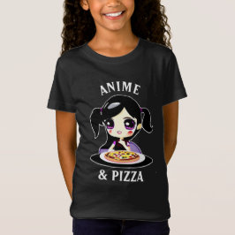 Tecknaden Anime och Pizza Black och Lila T Shirt