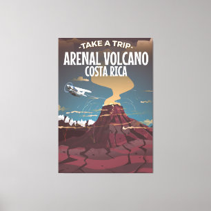 Tecknaden Arenal Volcano Costa Rica vintage poster Canvastryck