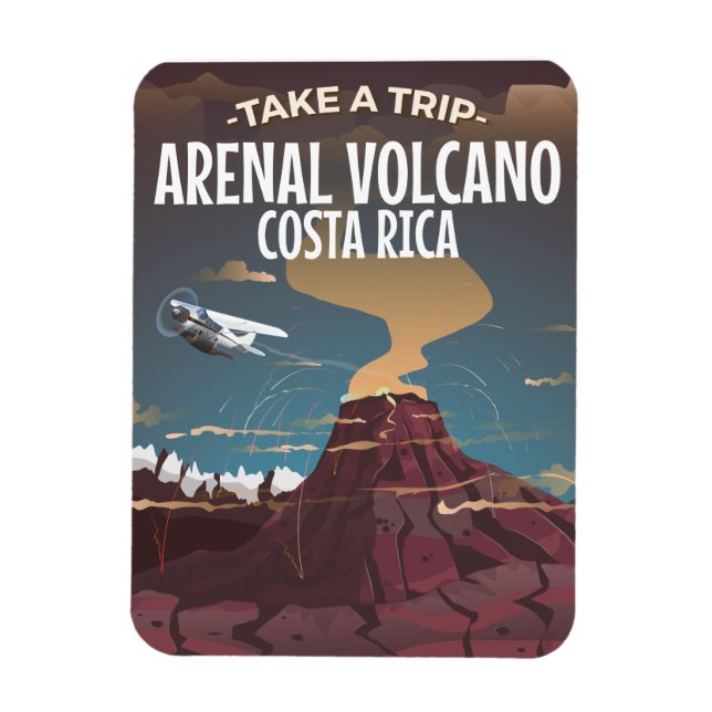 Tecknaden Arenal Volcano Costa Rica vintage poster Magnet (Vertikal)