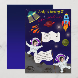 Tecknaden Astronaut för dagtid, Cute Birthday Spac Inbjudningar