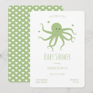Tecknaden Baby Shower för grönt Octopus Hearts Inbjudningar