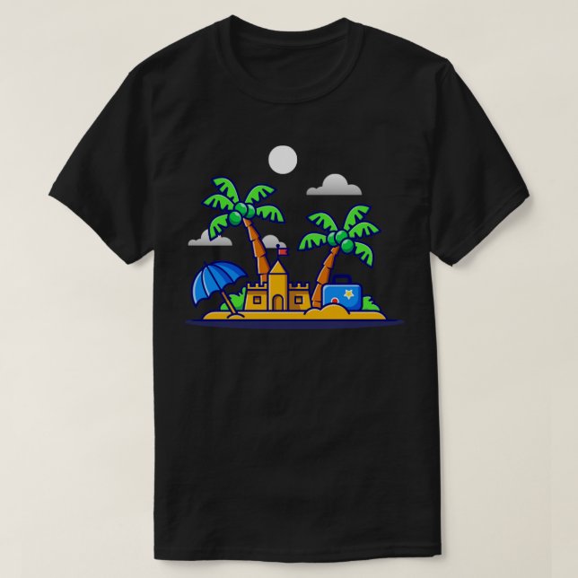 Tecknaden Beach Summer Sand Castle and Coconut Trä T Shirt (Design framsida)
