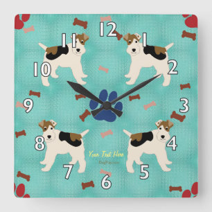 Tecknaden binder foxterrier fyrkantig klocka