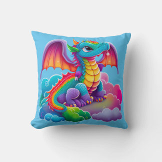 Tecknaden Blå färgstark dragonstyp för bärbara Kudde