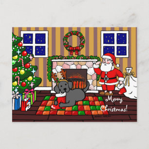 Tecknaden Black Labrador och jultomten Helg Vykort