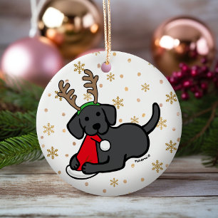 Tecknaden Black Labrador och jultomten Julgransprydnad Keramik
