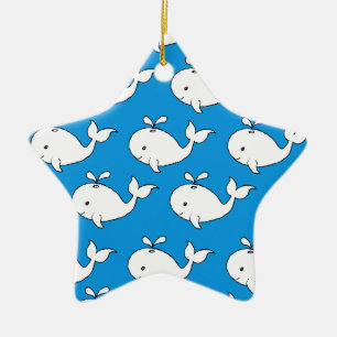 Tecknaden Blue Hand plockade Whale Mönster Whale Julgransprydnad Keramik