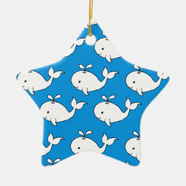 Tecknaden Blue Hand plockade Whale Mönster Whale Julgransprydnad Keramik (Framsidan)