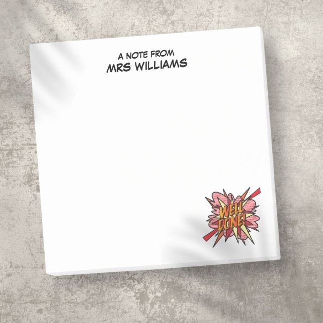 Tecknaden Bok för återinförande av anpassade namn  Post-it Block (WELL DONE Your Name Fun Retro Comic Book Pop Art Post-it Notes)