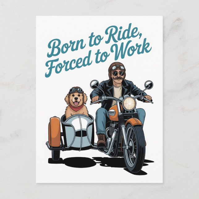 tecknaden "Born till Ride, tvångsarbete" Vykort (Framsida)