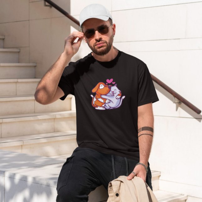 Tecknaden Cat and Hund Hugger T Shirt (Skapare uppladdad)