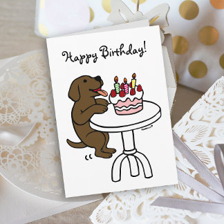 Tecknaden Chocolate Labrador på födelsedagskorgen Kort