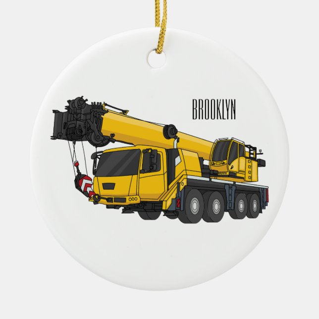 Tecknaden Crane lastbil illustration Julgransprydnad Keramik (Framsidan)