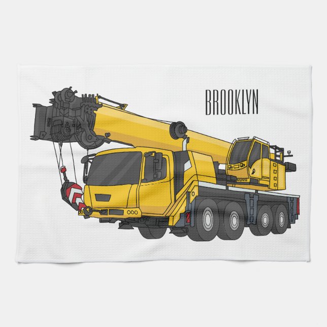 Tecknaden Crane lastbil illustration Kökshandduk (Horisontell)