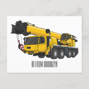 Tecknaden Crane lastbil illustration Vykort