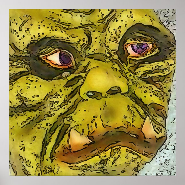 Tecknaden Creepy Turtle Monster Black Outline Poster (Framsidan)