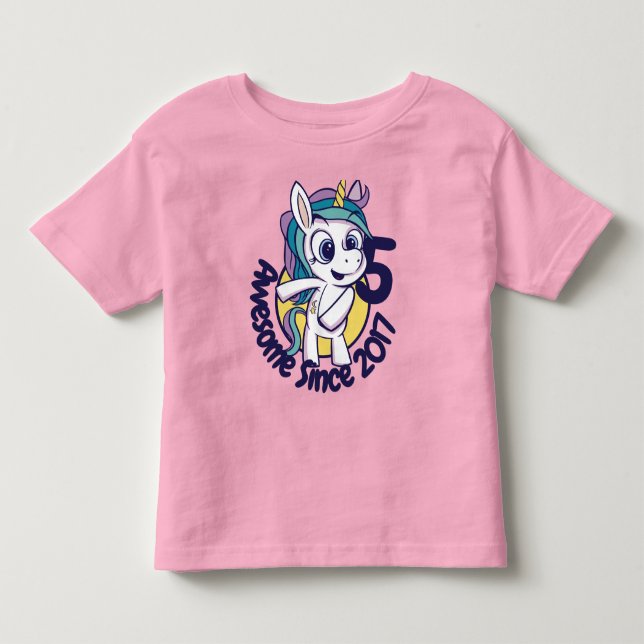 Tecknaden CUSTOMIZED CUTE BIRTHDAY UNICORN T Shirt (Framsida)