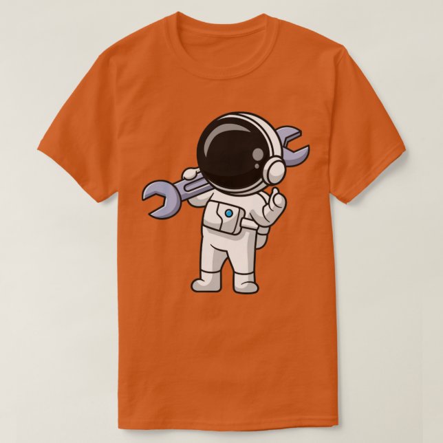 Tecknaden Cute Astronaut Holding Wrench T Shirt (Design framsida)
