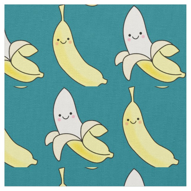 Tecknaden Cute Banana Kawaii Kids Tyg (Närbild)
