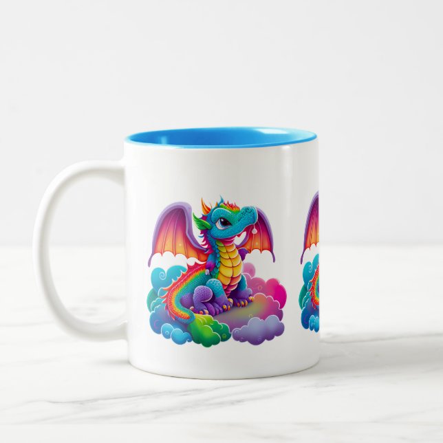 Tecknaden Cute Dragon  som kan användas Två-Tonad Mugg (Vänster)