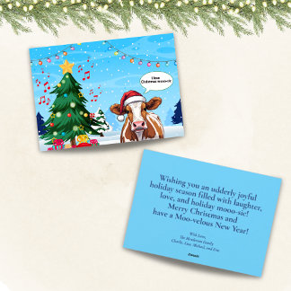 Tecknaden Cute Funny jul Santa Cow Julkort