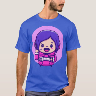Tecknaden Cute Girl Gaming Holding Joystick T Shirt