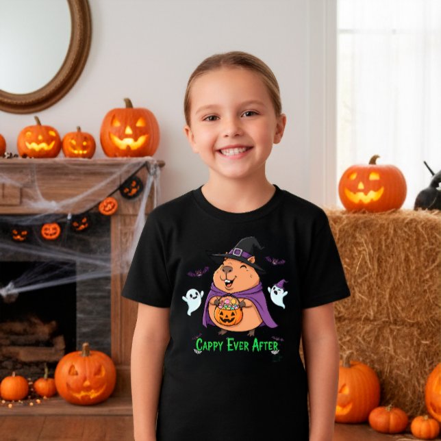 Tecknaden Cute Halloween Capybara "Cappy Now After T Shirt (Skapare uppladdad)