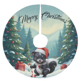 Tecknaden Cute jul Skunk Julgransmatta Borstad Polyester