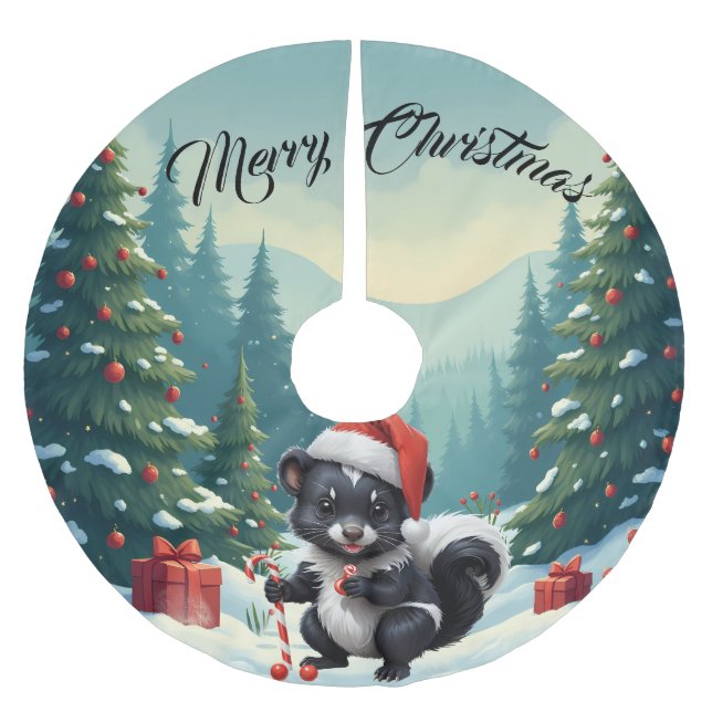 Tecknaden Cute jul Skunk Julgransmatta Borstad Polyester (Framsidan)
