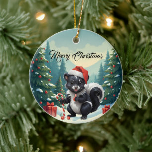 Tecknaden Cute jul Skunk Julgransprydnad Keramik