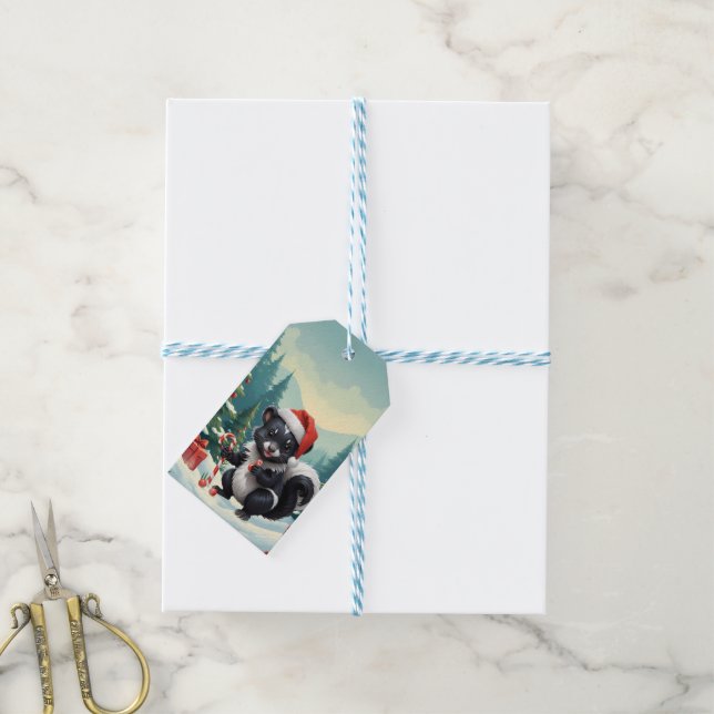 Tecknaden Cute jul Skunk Presentetikett (With Twine)