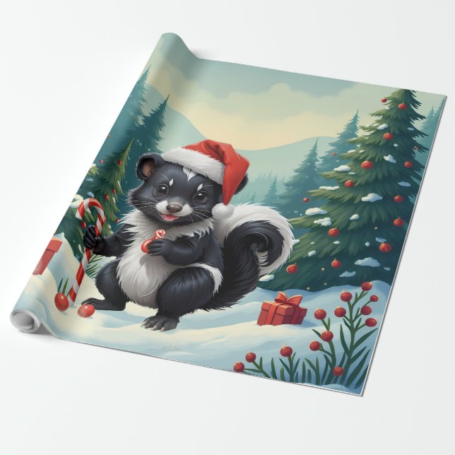 Tecknaden Cute jul Skunk Presentpapper (Utrullad)