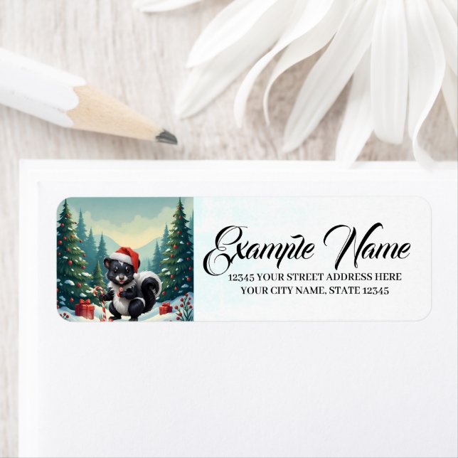 Tecknaden Cute jul Skunk Returadress Etikett (Insitu)
