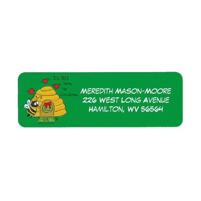 Tecknaden Cute Julbé - lustigt Helgdag Returadress Etikett (Framsidan)