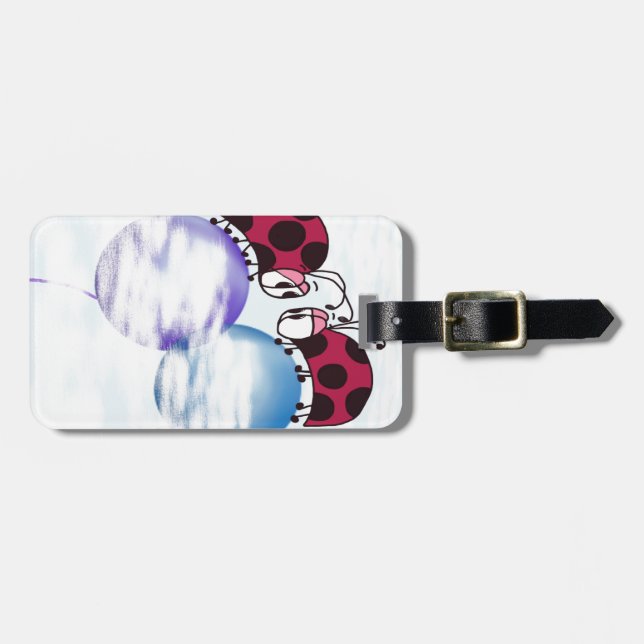 Tecknaden Cute Ladybug och Colorful Balloons Bagagebricka (Horisontell Framsida)