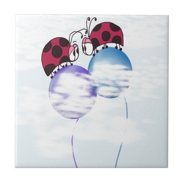 Tecknaden Cute Ladybug och Colorful Balloons Kakelplatta (Framsidan)