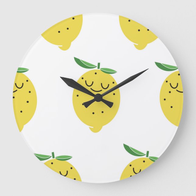 Tecknaden Cute Lemon: Sömlös Vintage Stor Klocka (Framsida)