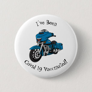 Tecknaden Cute lycklig blå motorcykel Knapp