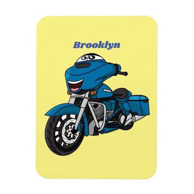 Tecknaden Cute lycklig blå motorcykel Magnet (Vertikal)